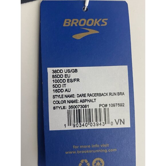 Brooks 38DD Dare Racerback Run 2.0 Sports Bra Asphalt Sweat Wicking Adjustable - Picture 4 of 10